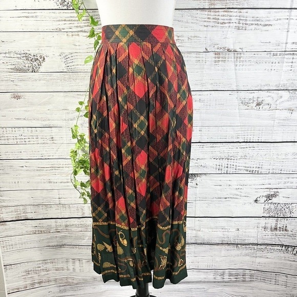 Sag Harbor Skirt sz 14 Red Green Plaid Pleated Gold Tassels Equestrian Christmas - Picture 1 of 12